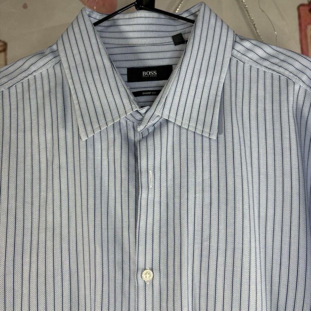 Hugo Boss Men's Striped Long Sleeve Button Up Dress Shirt Size 17–34/35 - Picture 9 of 11